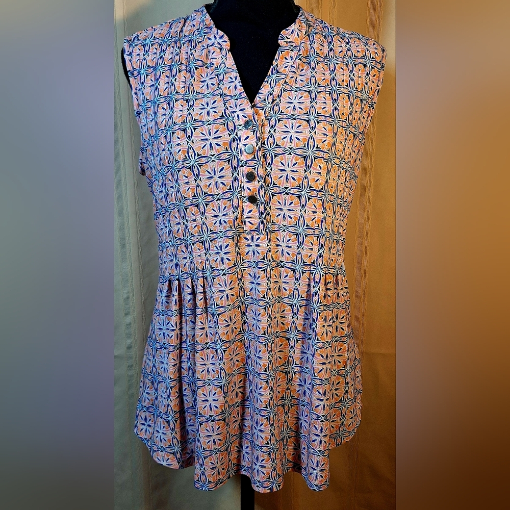 WESTPORT Pink and Blue Geometric Sleeveless Blouse